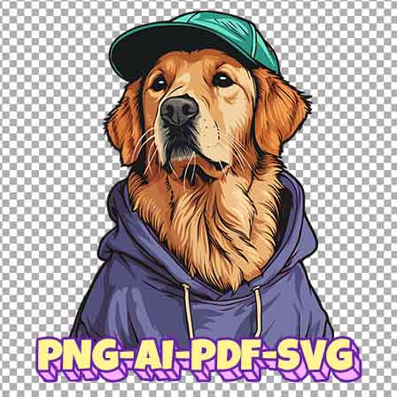 Golden Retriever with hoodie and Cap