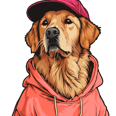 Golden Retriever with hoodie and Cap